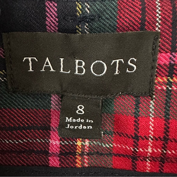 TALBOTS Greenwich Plaid Wide Leg Pants Wool Blend Tartan Navy Red Preppy Size 8 - Picture 10 of 12